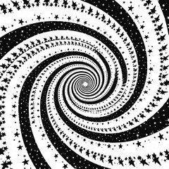 Black and white swirl pattern with stars in spiral design  