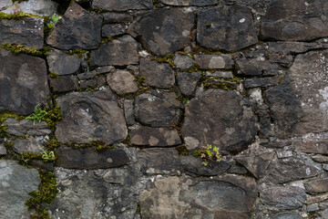 The stone wall of the old fortress of Gvara. The background is a stone wall