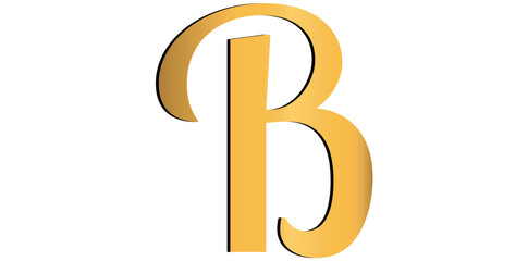 Golden Alphabet Letter B Font Text Design Vector Illustration.	