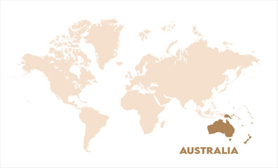 Australia highlighted on world map-04, Map of Australia, highlighted on the world map, Australia on the world map, Satellite view, Australia location on the globe.