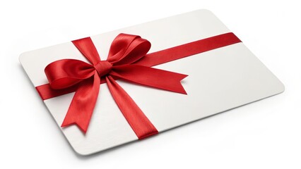 White Gift Card with Red Ribbon Bow Holiday Present Mockup,Gift Certificate,Red Bow Gift card, Mockup