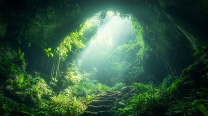 Luminous Jungle Cave Entrance