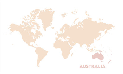 Australia highlighted on world map-13, Map of Australia, highlighted on the world map, Australia on the world map, Satellite view, Australia location on the globe.
