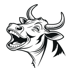 Cow Head Vector – Black Front View Silhouette Illustration