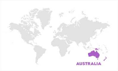 Australia in world map-05, Map of Australia, highlighted on the world map, Australia on the world map, Satellite view, Australia location on the globe.