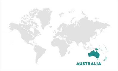 Naklejka premium Australia in world map-08, Map of Australia, highlighted on the world map, Australia on the world map, Satellite view, Australia location on the globe.