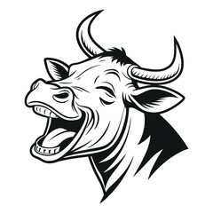 Cow Head Vector – Black Front View Silhouette Illustration