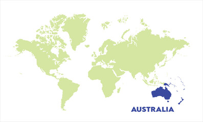 Naklejka premium Interactive world map with Australia focus-10, Map of Australia, highlighted on the world map, Australia on the world map, Satellite view, Australia location on the globe.