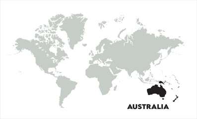 Minimalist Australia map-03, Map of Australia, highlighted on the world map, Australia on the world map, Satellite view, Australia location on the globe.
