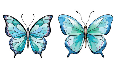 Beautiful Blue & Teal Butterfly Watercolor Drawings - Artistic Insect Illustrations