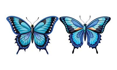 Obraz premium Vibrant Blue Morpho Butterfly Cartoon Illustration - Realistic & Stylized Designs
