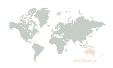 Minimalist Australia map-08, Map of Australia, highlighted on the world map, Australia on the world map, Satellite view, Australia location on the globe.