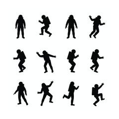 Fototapeta premium Twelve astronaut silhouettes in various poses space set
