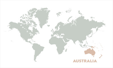 Minimalist Australia map-13, Map of Australia, highlighted on the world map, Australia on the world map, Satellite view, Australia location on the globe.