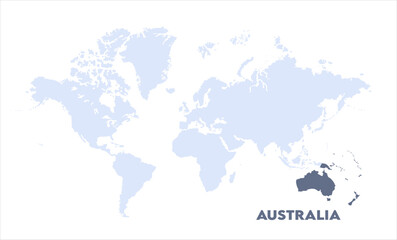 Watercolor world map with Australia-06, Map of Australia, highlighted on the world map, Australia on the world map, Satellite view, Australia location on the globe.