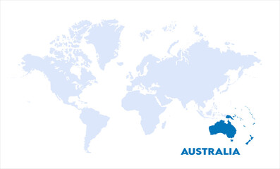 Watercolor world map with Australia-10, Map of Australia, highlighted on the world map, Australia on the world map, Satellite view, Australia location on the globe.