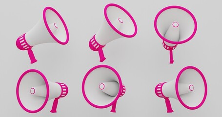 Arche Megaphone Group Displayed with Clean Aesthetic, Elegant Color Loudspeakers for Modern Promotions and Creative Messaging, Ideal for Trendy Marketing Use, 3D Render