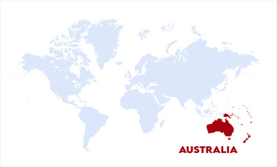 Watercolor world map with Australia-11, Map of Australia, highlighted on the world map, Australia on the world map, Satellite view, Australia location on the globe.