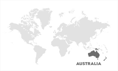 World map with Australia focus-02, Map of Australia, highlighted on the world map, Australia on the world map, Satellite view, Australia location on the globe.