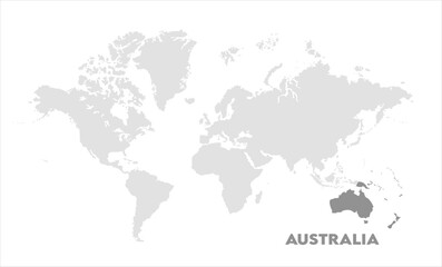 World map with Australia focus-04, Map of Australia, highlighted on the world map, Australia on the world map, Satellite view, Australia location on the globe.