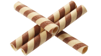 Delicious Striped Wafer Rolls Isolated on Transparent Background
