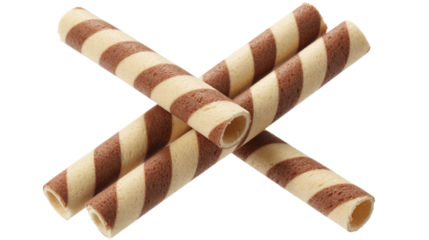 Delicious Striped Wafer Rolls Isolated on Transparent Background