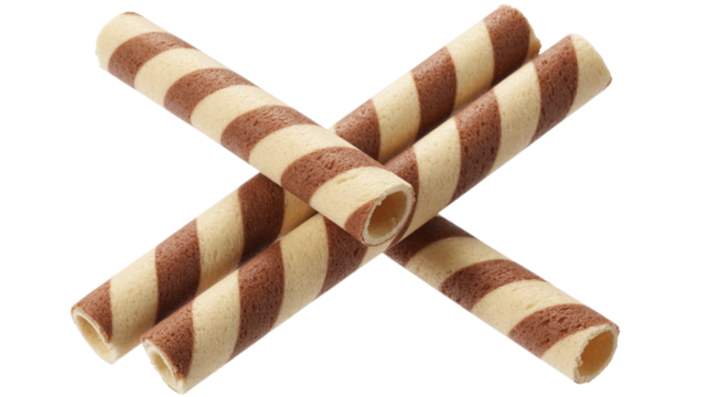Delicious Striped Wafer Rolls Isolated on Transparent Background