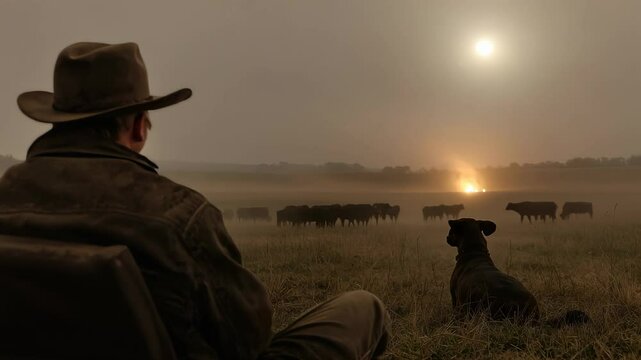 Ranch spirit: cowboy captured in daily task, embodying resilience, hard labor, pride, deep rooted values of American West, honoring legacy and cultural significance in rugged frontier life