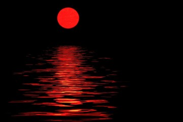 Red moon over dark water