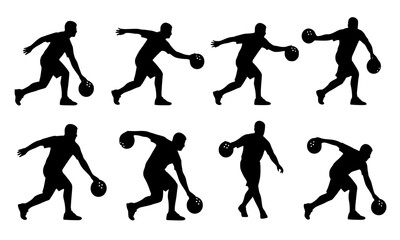 Obraz premium Set Bundle of Black Silhouettes Showing Dynamic Bowling Movements for Engaging Sports Graphics and Illustrations for Creative Projects