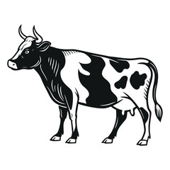 Black and White Cow Vector Silhouette Illustration