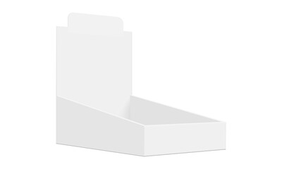 Blank Display Box Mockup, Side Perspective View, Isolated On White Background. Vector Illustration