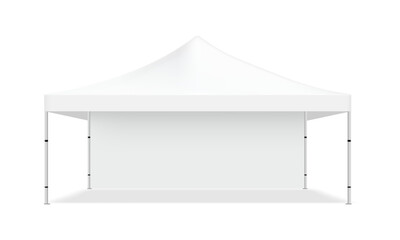 Wide Blank Canopy Tent Mockup Front View, Isolated On White Background. Vector Illustration