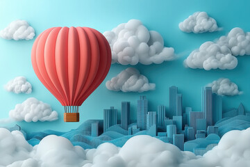Obraz premium Hot air balloon soaring over clouds.