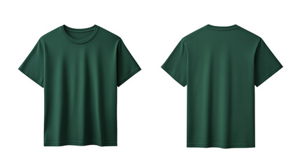 A plain deep green color t-shirt displayed front side and back side isolated on a transparent background