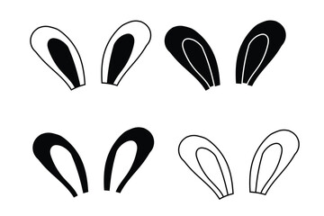 Obraz premium Rabbit ears icon on white background, vector illustration. black white line art design 