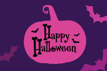 Creative Happy Halloween calligraphy greeting card. Decorative lettering with pumpkins, bats. Vector illustration. Vector lettering. "Happy halloween" text banner design. Halloween silhouette design.