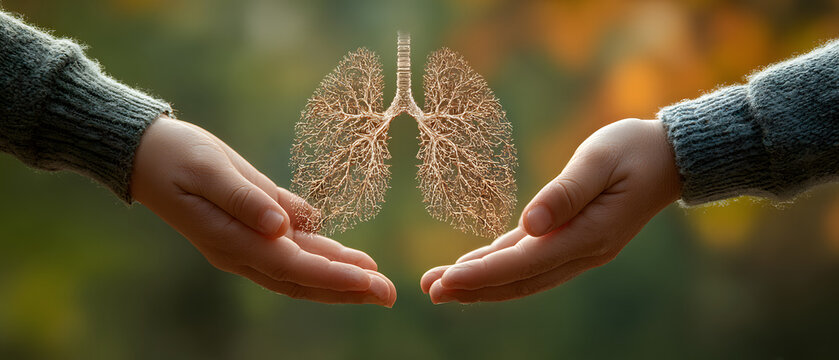 Adult and child hands holding lung, world tuberculosis TB day, lung cancer, respiratory diseases, organ donation concept