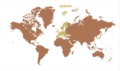 Europe highlighted on world map-10, Map of Europe, highlighted on the world map, Europe on the world map, Satellite view, Europe location on the globe.