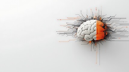 A creative illustration of a human brain connected with circuits, representing the fusion of technology and intelligence in a modern context.