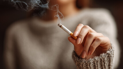 Obraz premium Woman expressing her determination to quit smoking while holding a cigarette