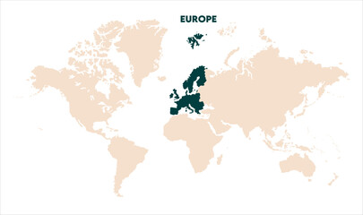 Europe in world map-03, Map of Europe, highlighted on the world map, Europe on the world map, Satellite view, Europe location on the globe.