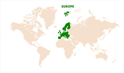 Europe in world map-05, Map of Europe, highlighted on the world map, Europe on the world map, Satellite view, Europe location on the globe.