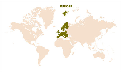 Europe in world map-10, Map of Europe, highlighted on the world map, Europe on the world map, Satellite view, Europe location on the globe.