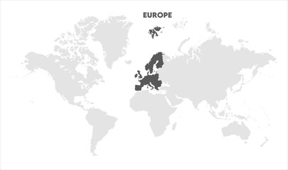 Europe outline in global map-07, Map of Europe, highlighted on the world map, Europe on the world map, Satellite view, Europe location on the globe.
