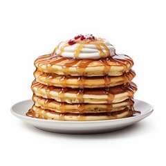 An isolated, ultra-detailed realistic photography of pancakes with Frosting on a white background