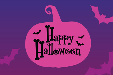 Creative Happy Halloween calligraphy greeting card. Decorative lettering with pumpkins, bats. Vector illustration. Vector lettering. "Happy halloween" text banner design. Halloween silhouette design.