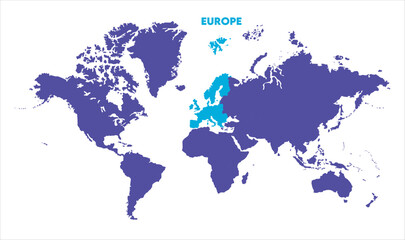 World map with Europe focus-11, Map of Europe, highlighted on the world map, Europe on the world map, Satellite view, Europe location on the globe.