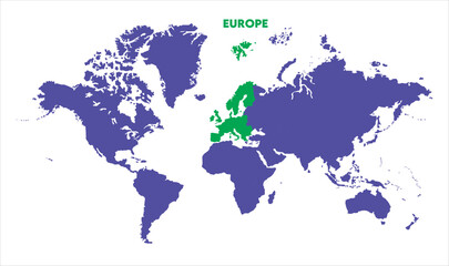 World map with Europe focus-12, Map of Europe, highlighted on the world map, Europe on the world map, Satellite view, Europe location on the globe.