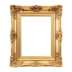 Designer gold-plated photo frame, elegant finish, perfect for family portraits or artwork - Isolated on a white background.